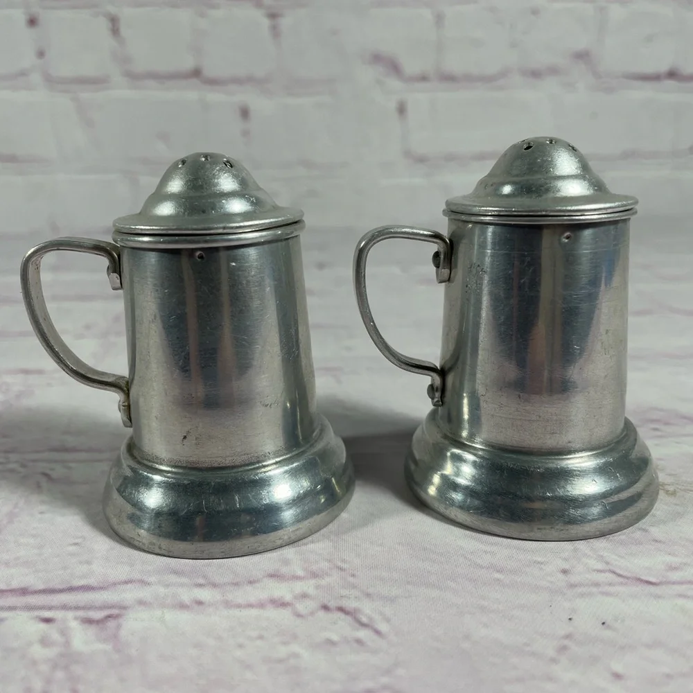 Vintage Metal Beer Stein Salt and Pepper Shaker Set Aluminum Hong Kong